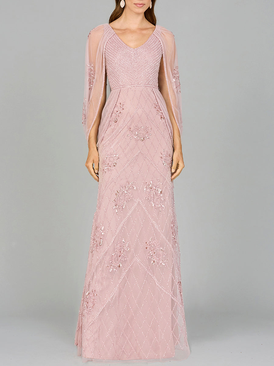 Beaded Cape Sleeve Dress