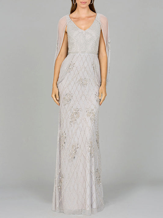 Beaded Cape Sleeve Dress