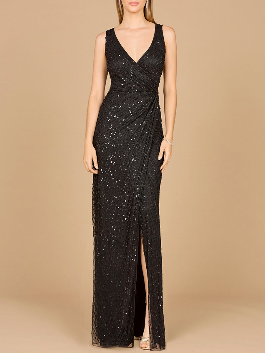 Robe noire perlée avec fente