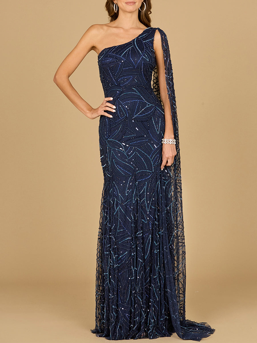 Robe longue asymétrique avec cape