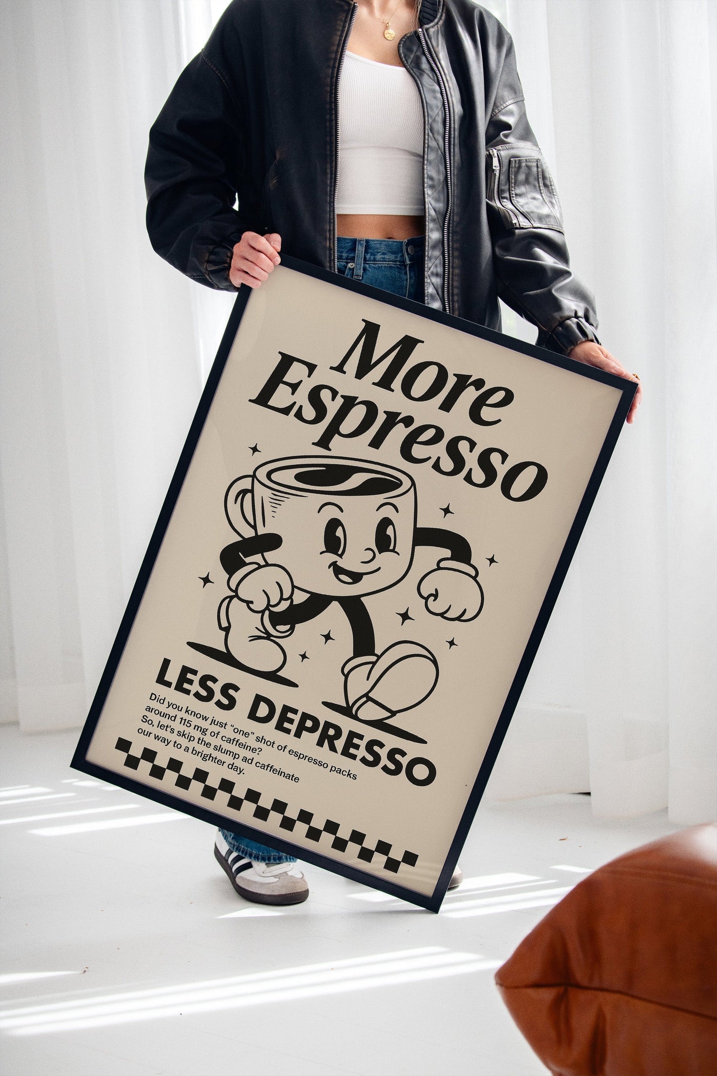 More Espresso, Less Depresso – Vintage Kaffee Poster Kunstdruck