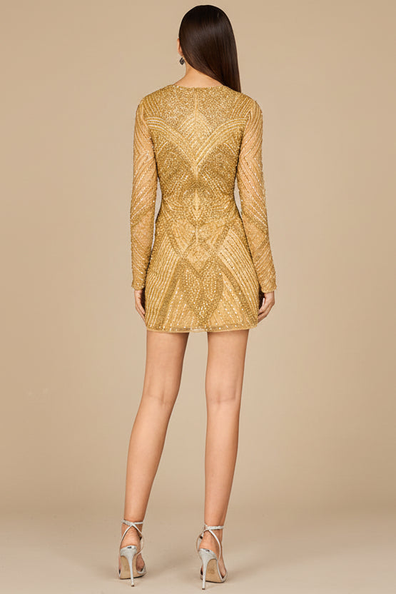Robe de cocktail à manches longues et perles
