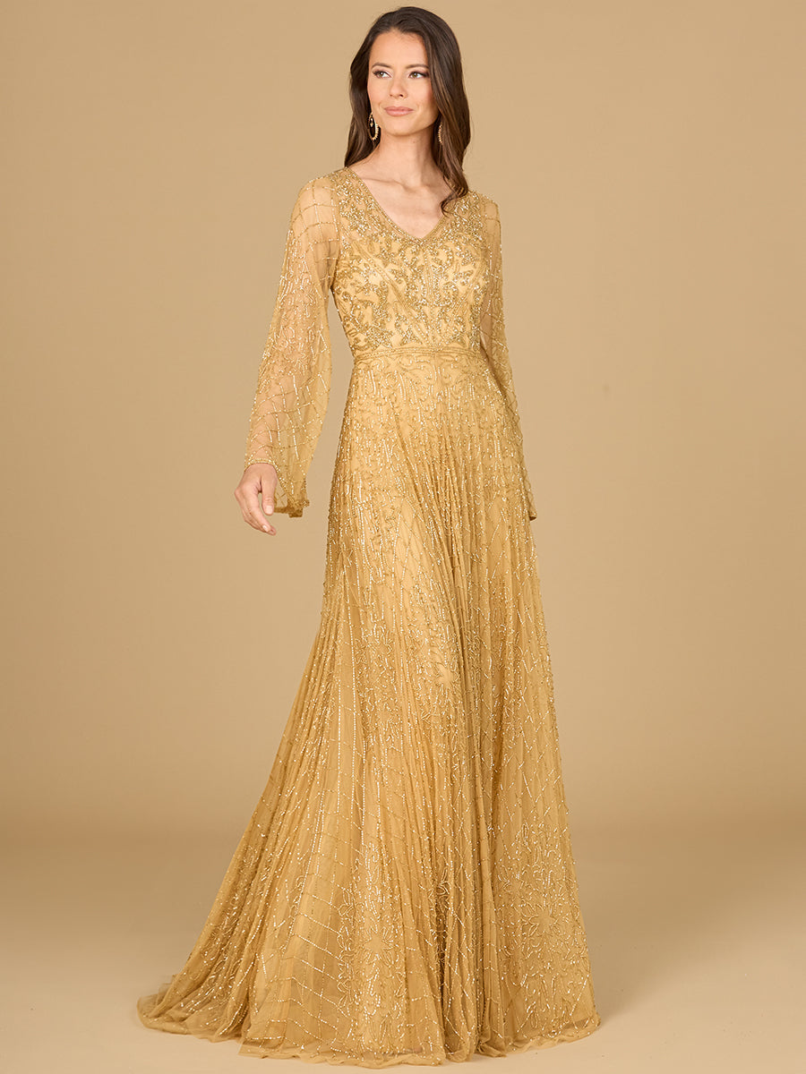 Robe longue perlée à manches évasées