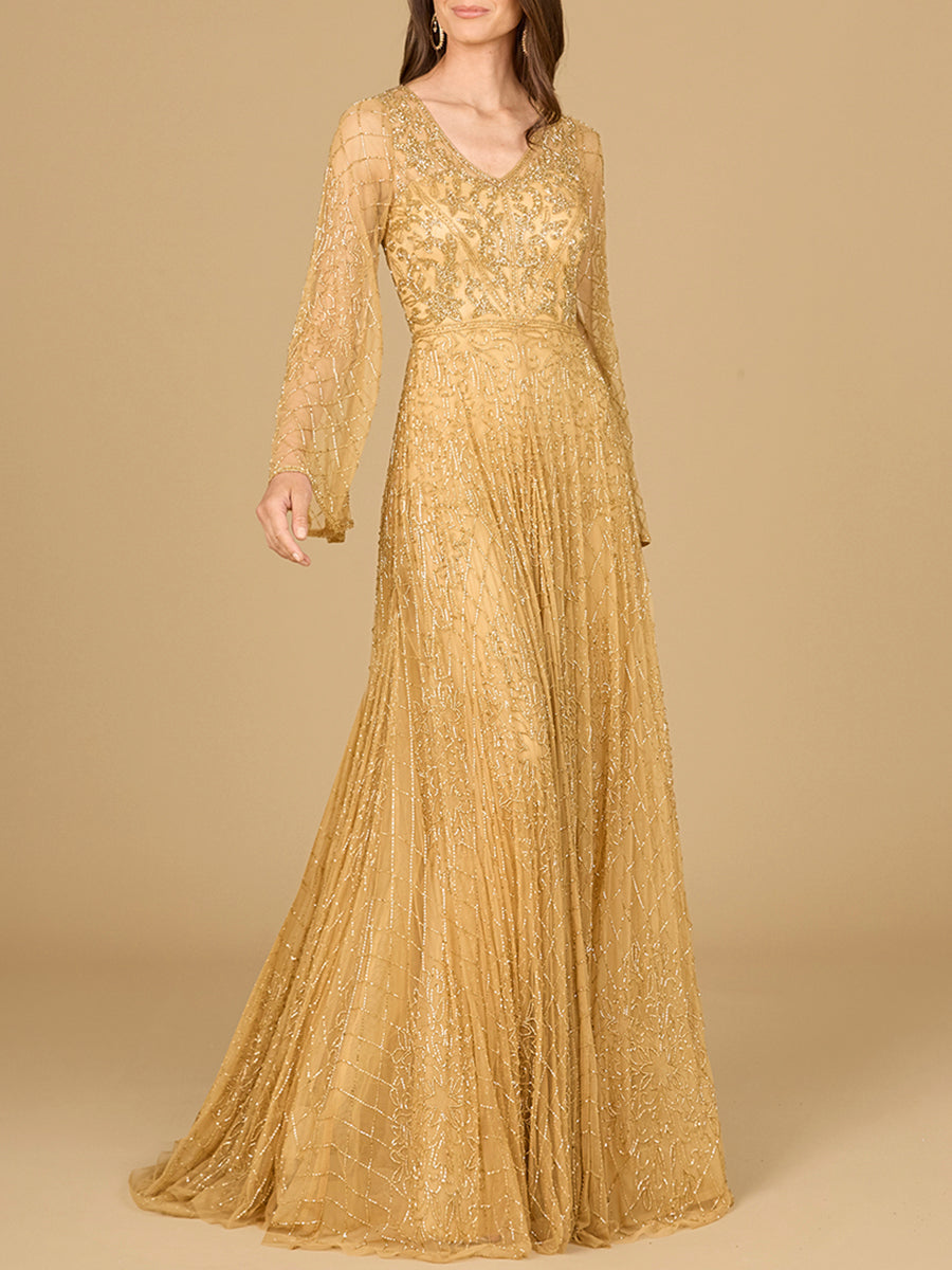 Robe longue perlée à manches évasées