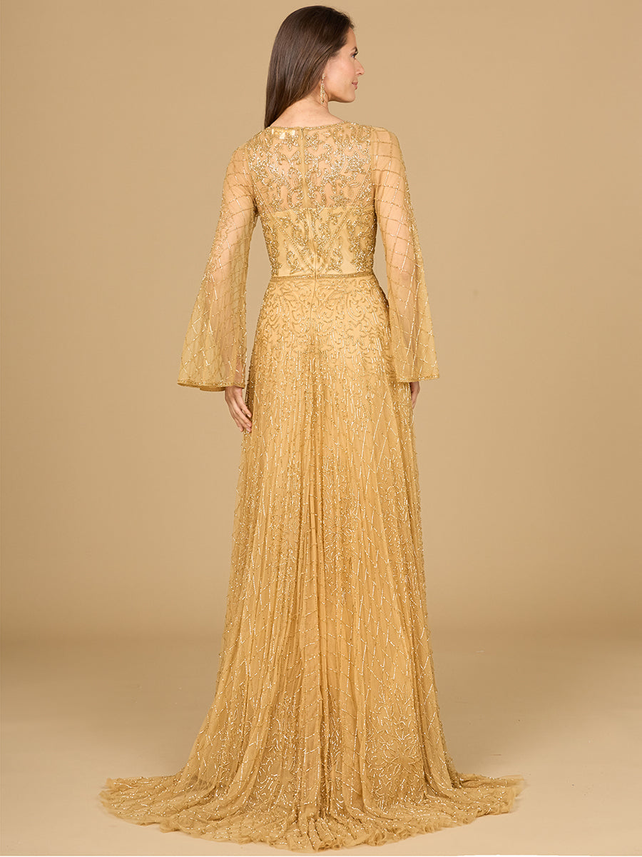 Robe longue perlée à manches évasées