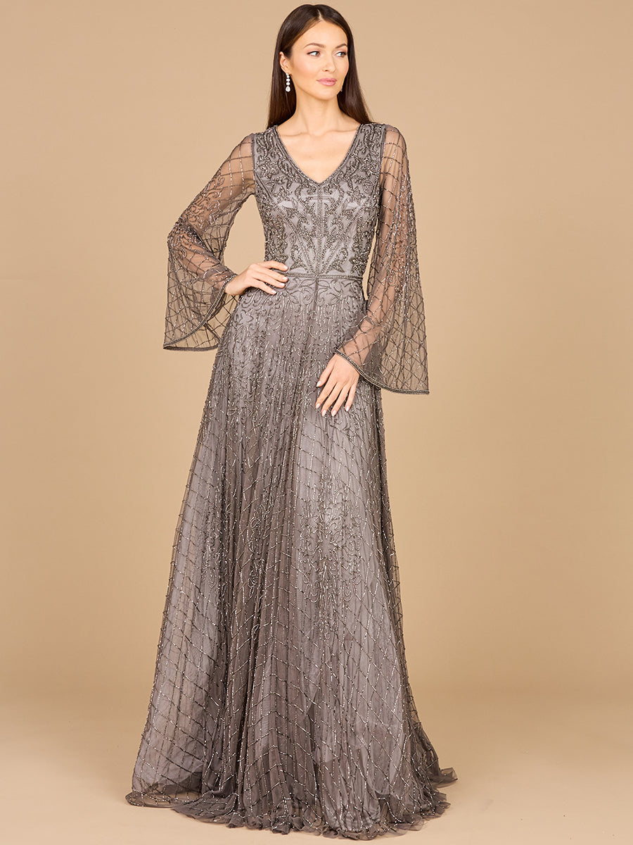 Robe longue perlée à manches évasées