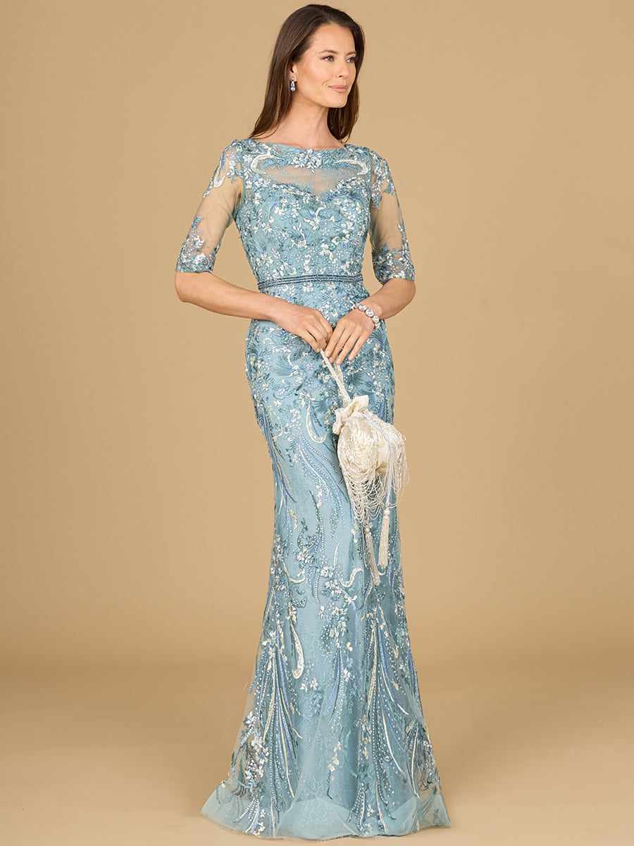 Enges Abendkleid aus Spitze mit kurzen Ärmeln