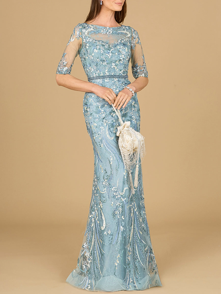 Enges Abendkleid aus Spitze mit kurzen Ärmeln