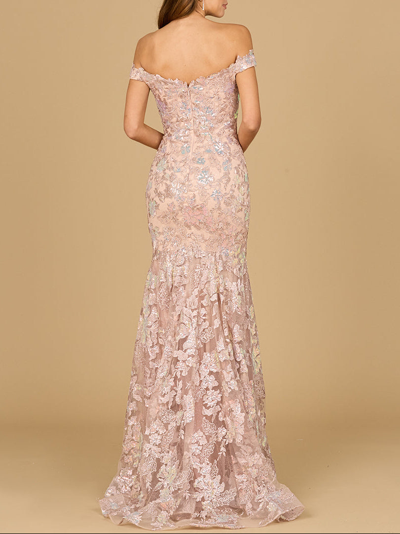Robe sirène ornée de perles, épaules dénudées