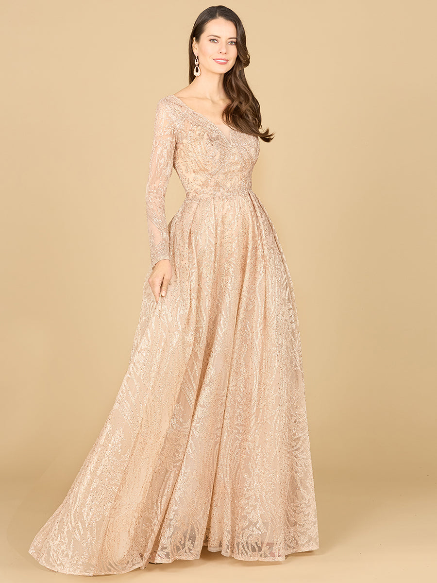 Robe longue trapèze à manches longues et décolleté en V