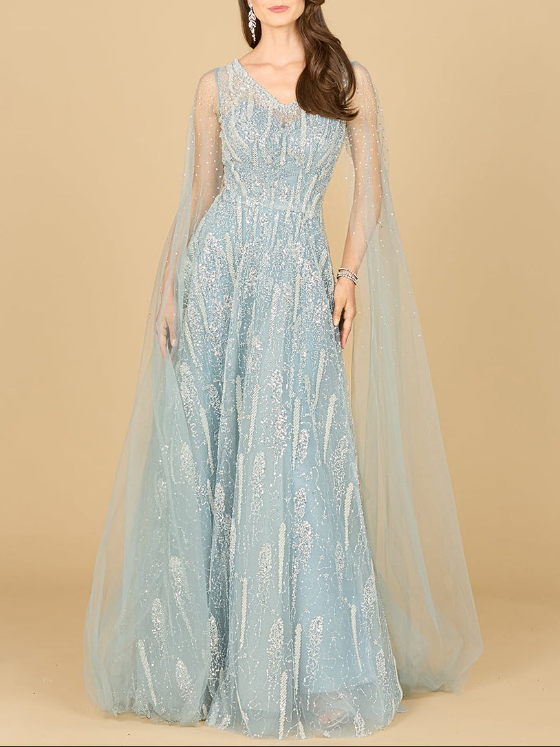 Spitzenkleid mit Cape-Ärmeln und V-Ausschnitt