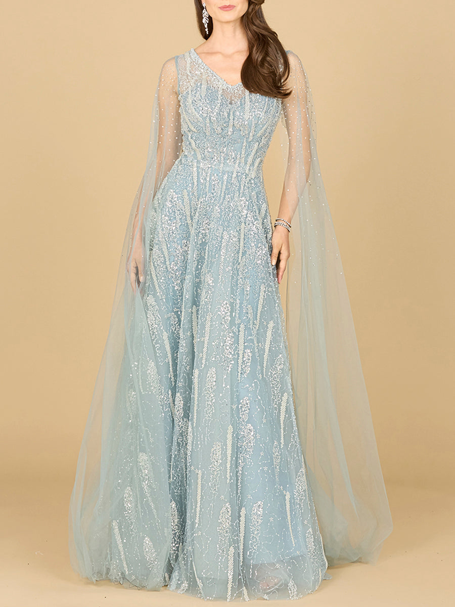 Spitzenkleid mit Cape-Ärmeln und V-Ausschnitt
