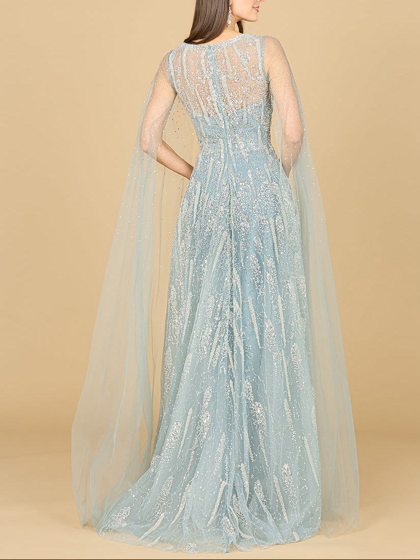 Spitzenkleid mit Cape-Ärmeln und V-Ausschnitt