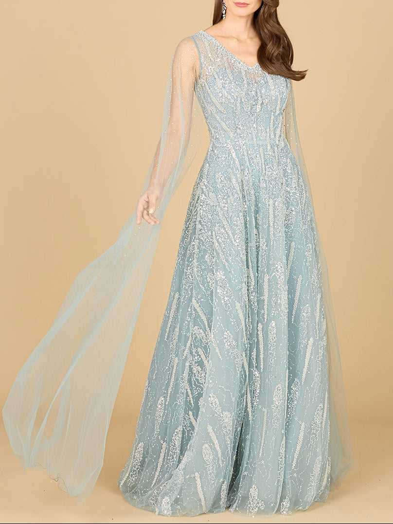 Spitzenkleid mit Cape-Ärmeln und V-Ausschnitt