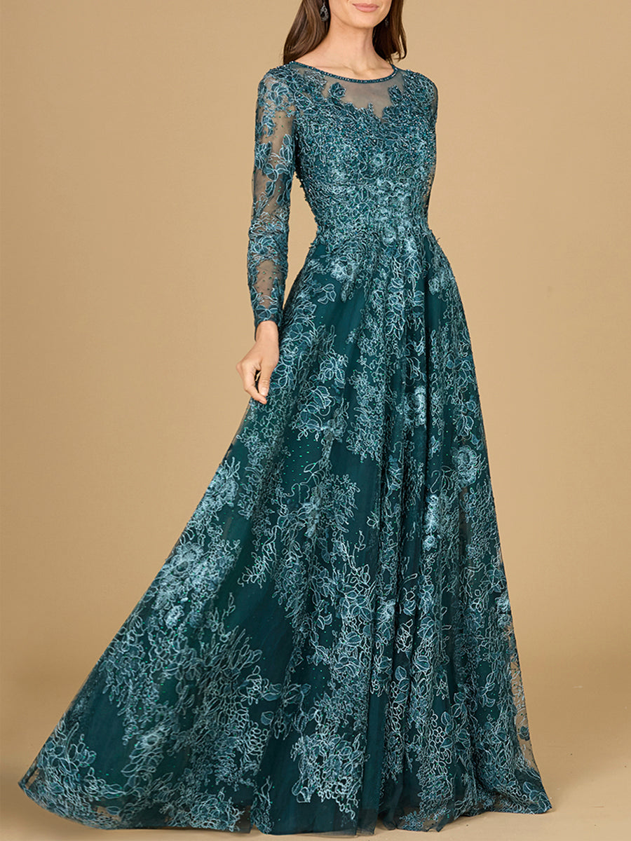 Langärmeliges Kleid mit Illusionsausschnitt