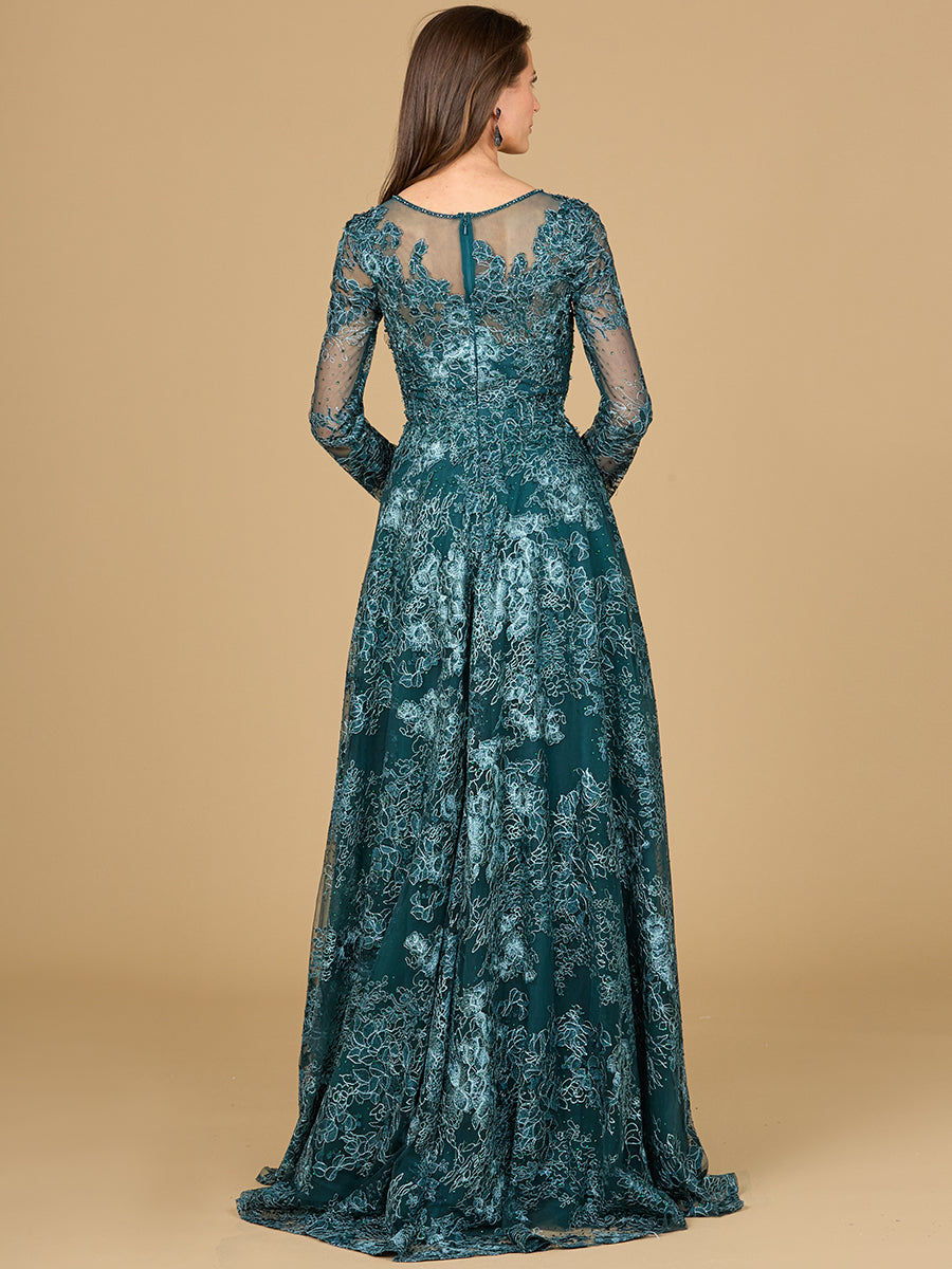 Langärmeliges Kleid mit Illusionsausschnitt