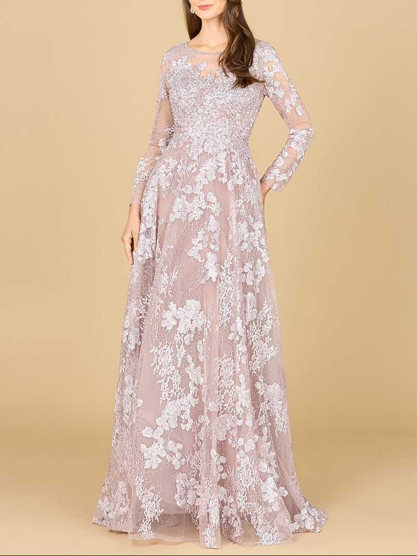 Langärmeliges Kleid mit Illusionsausschnitt
