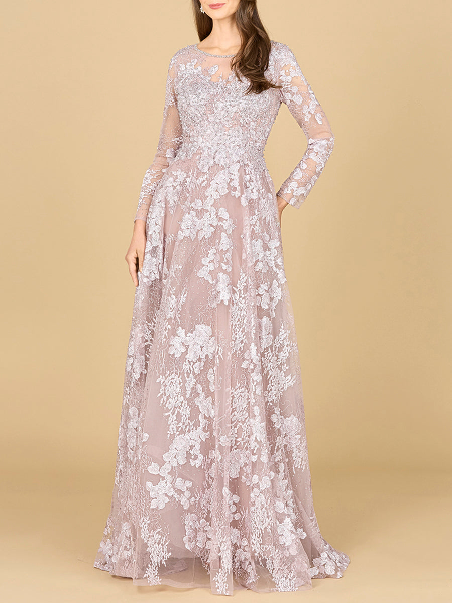 Langärmeliges Kleid mit Illusionsausschnitt