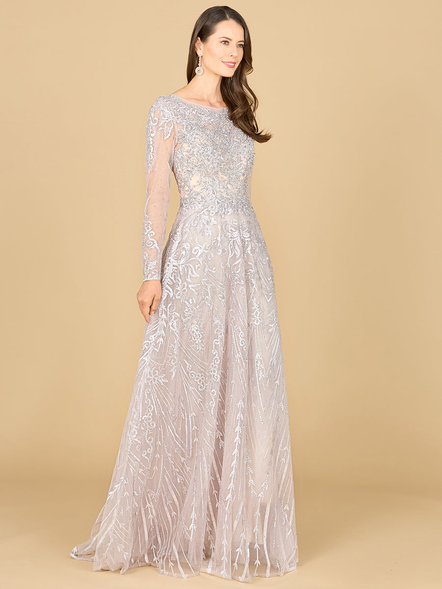 Langärmeliges hochgeschlossenes Abendkleid