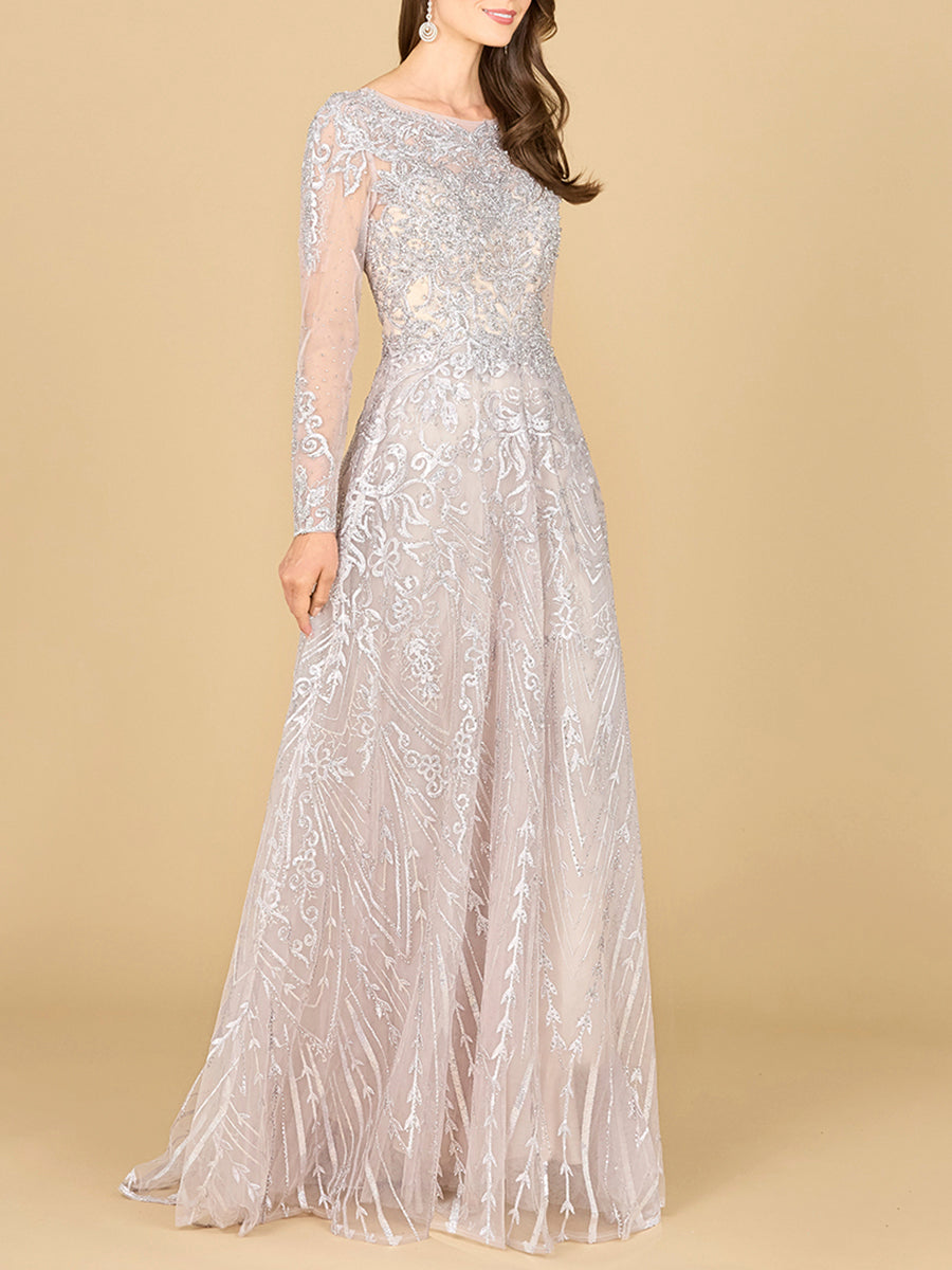 Langärmeliges hochgeschlossenes Abendkleid