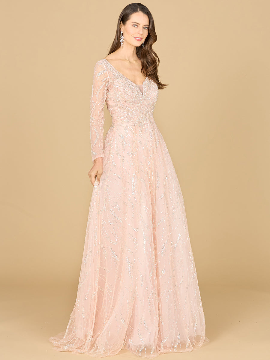 Langärmeliges Perlen-Spitzenkleid