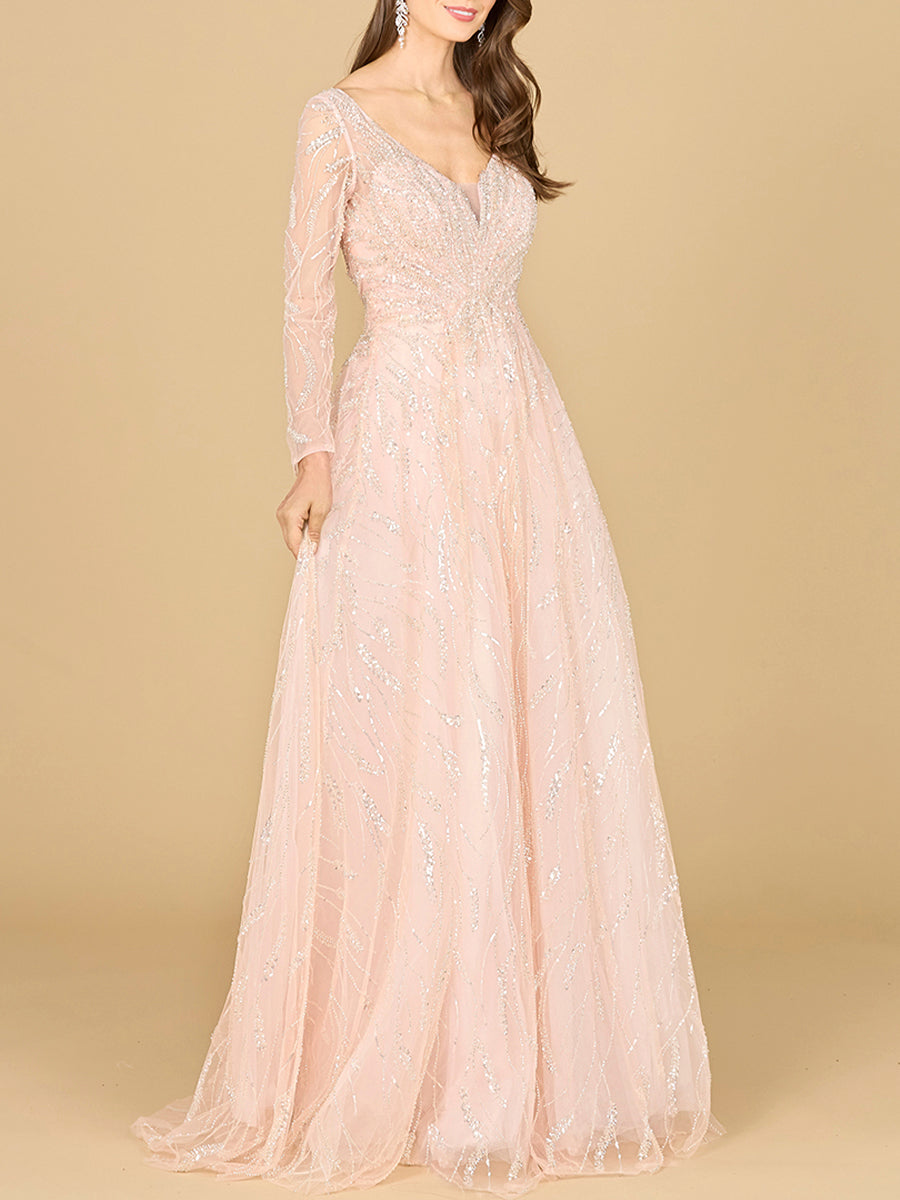 Langärmeliges Perlen-Spitzenkleid