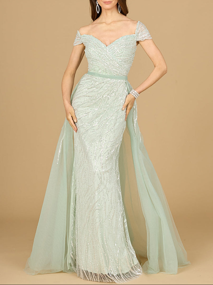 Robe classique à épaules dénudées avec surjupe