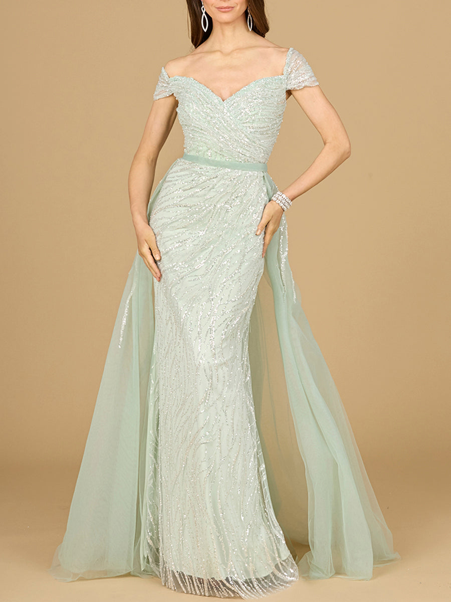 Robe classique à épaules dénudées avec surjupe