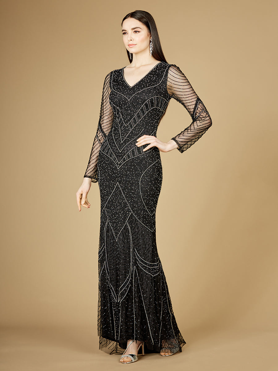 Robes perlées à manches longues avec manches transparentes - OUTLET