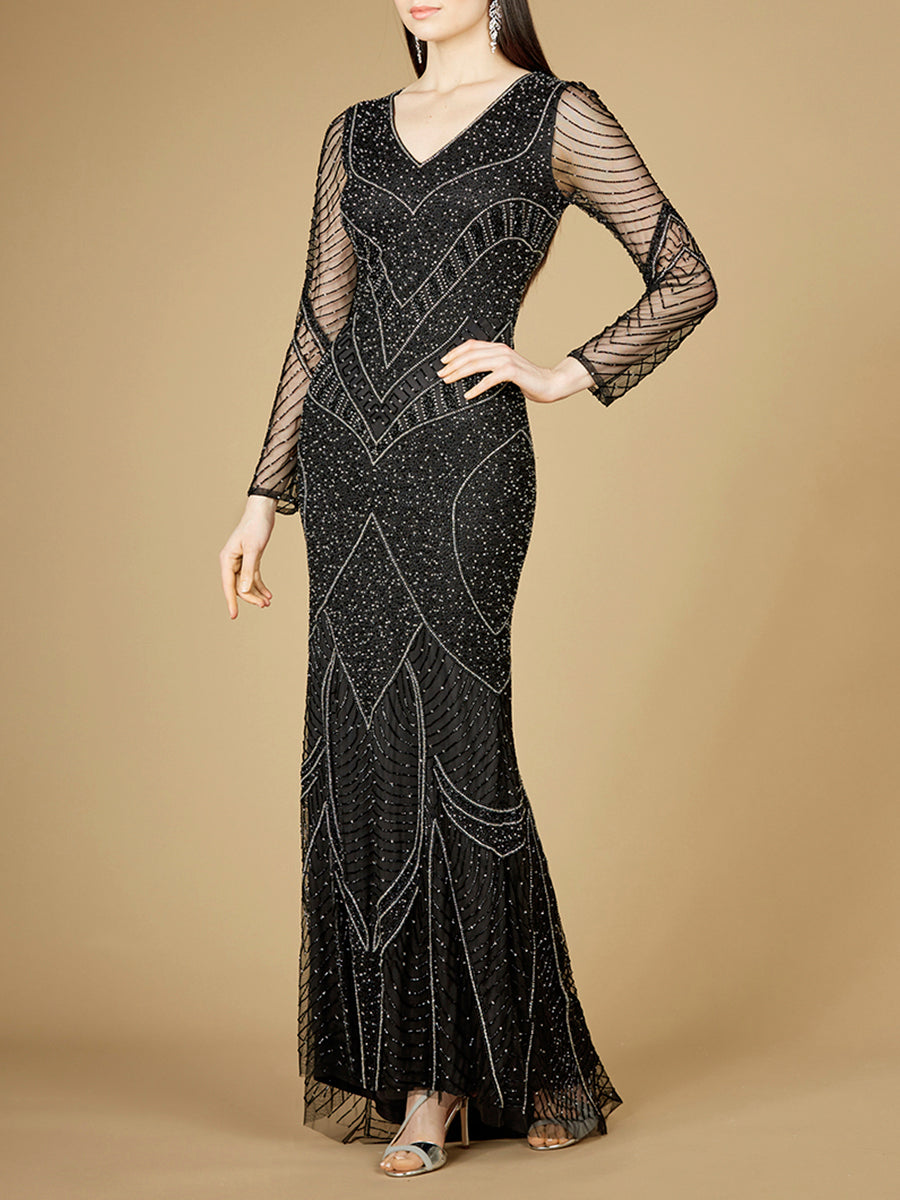 Robes perlées à manches longues avec manches transparentes - OUTLET