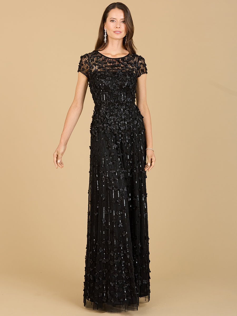 Robe à manches courtes ornée de fleurs en 3D