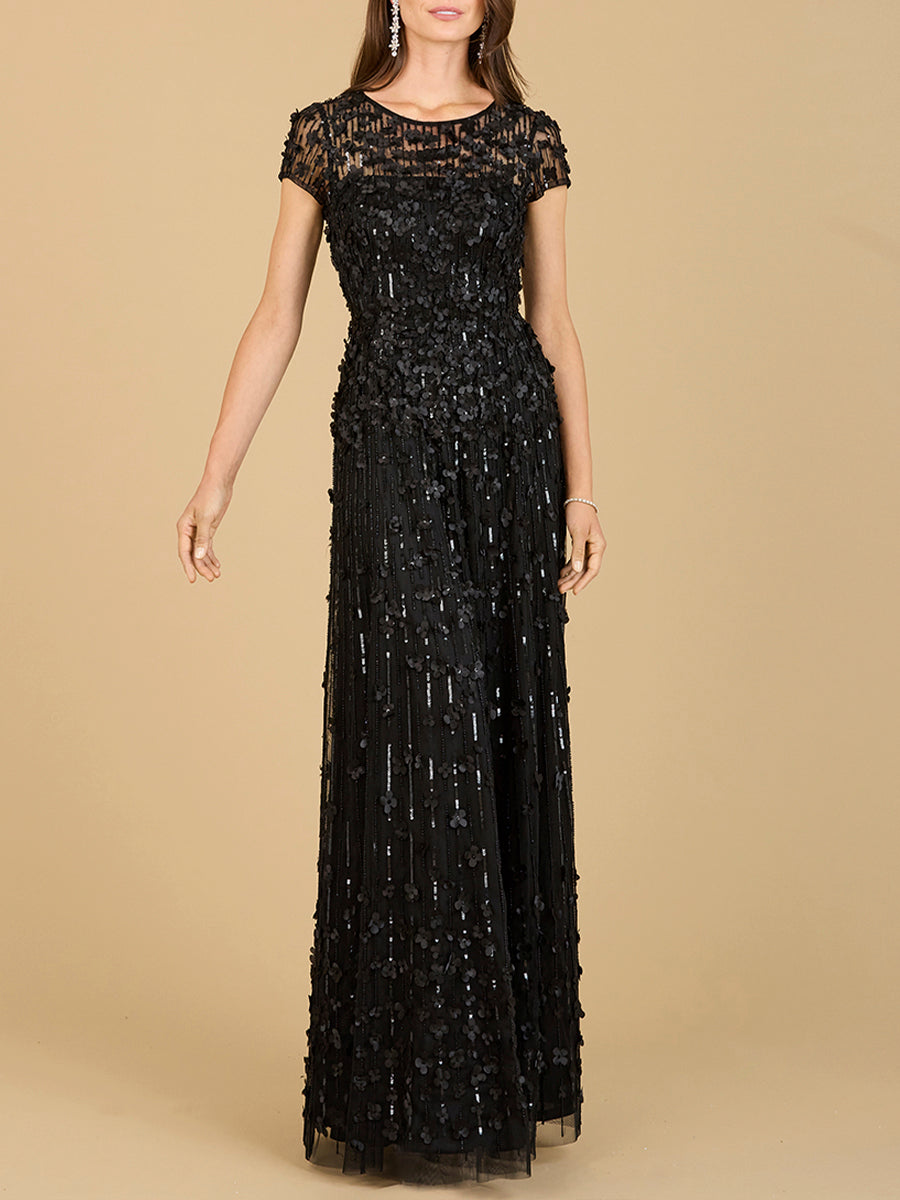 Robe à manches courtes ornée de fleurs en 3D