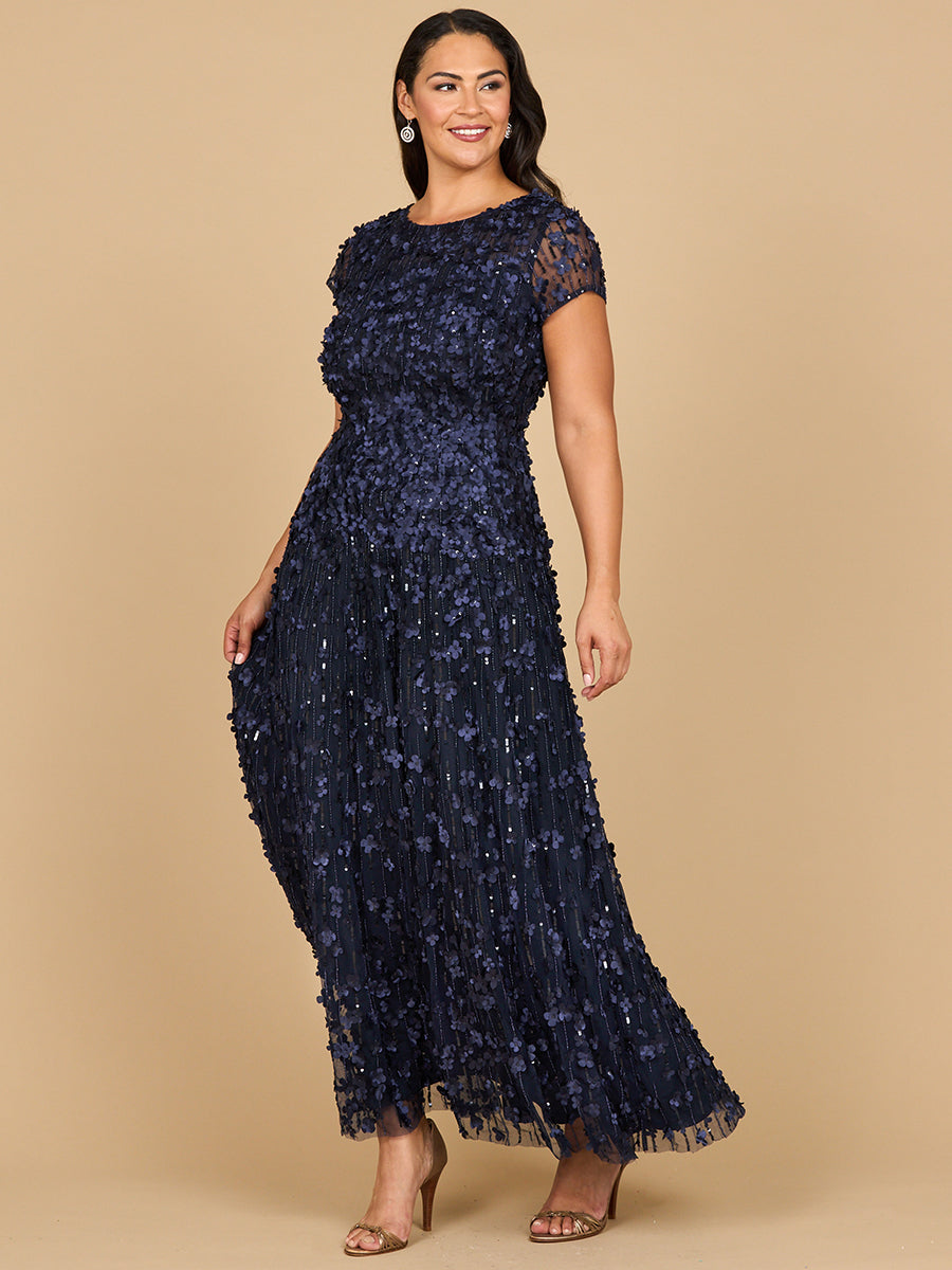 Robe à manches courtes ornée de fleurs en 3D