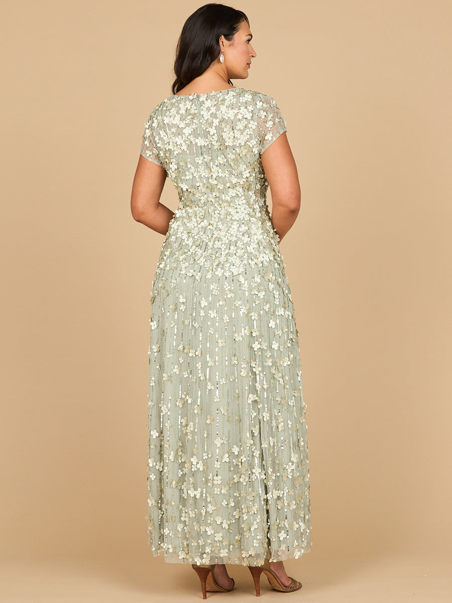 Robe à manches courtes ornée de fleurs en 3D
