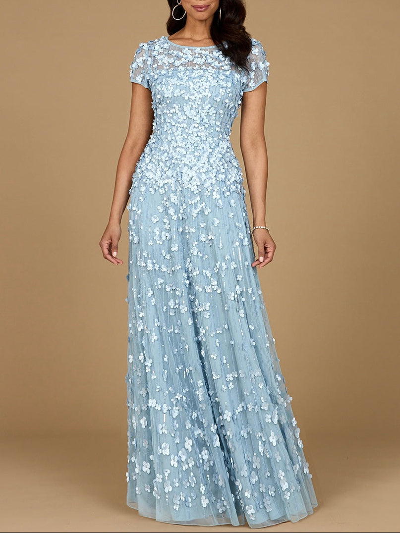 Robe à manches courtes ornée de fleurs en 3D