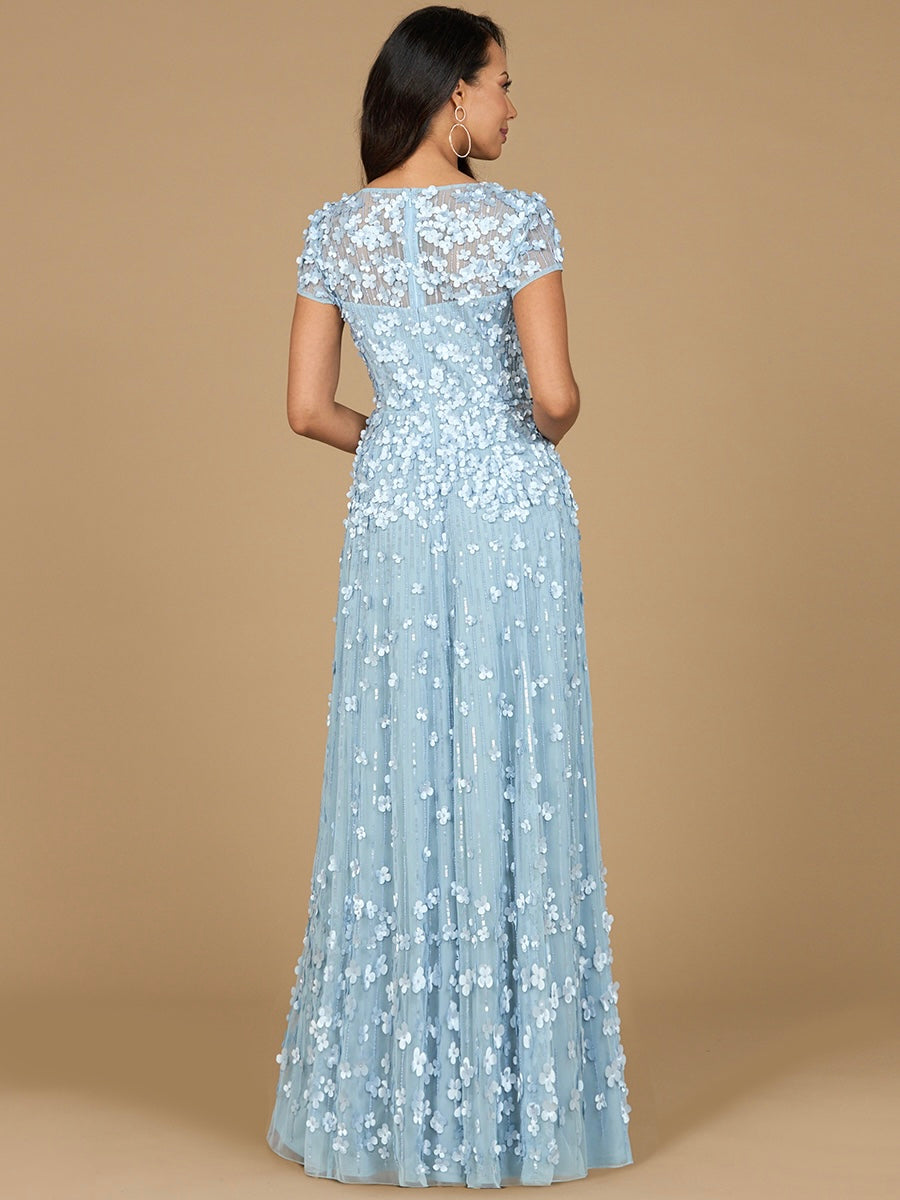 Robe à manches courtes ornée de fleurs en 3D