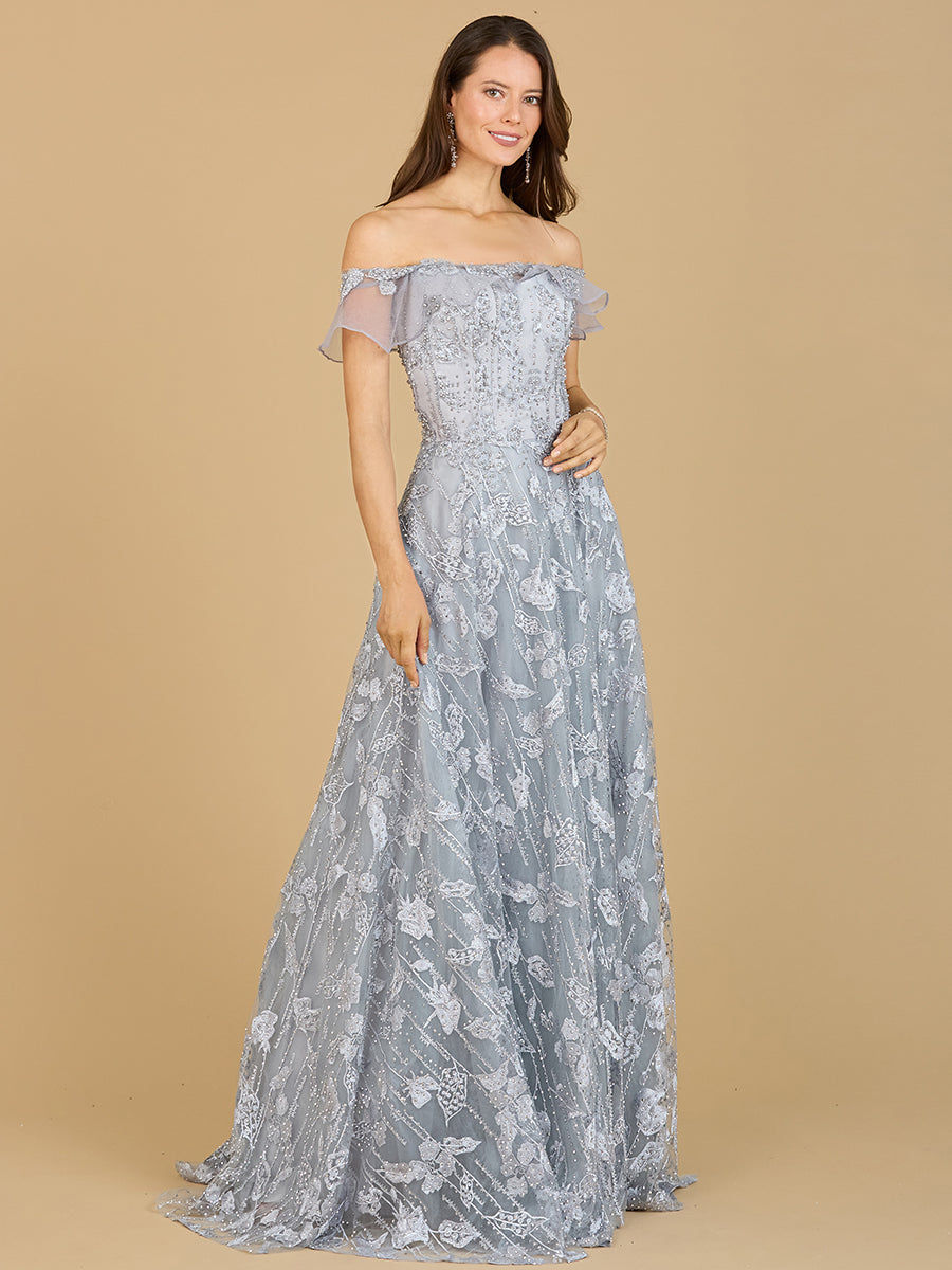 Robe longue en dentelle à épaules dénudées Flutter