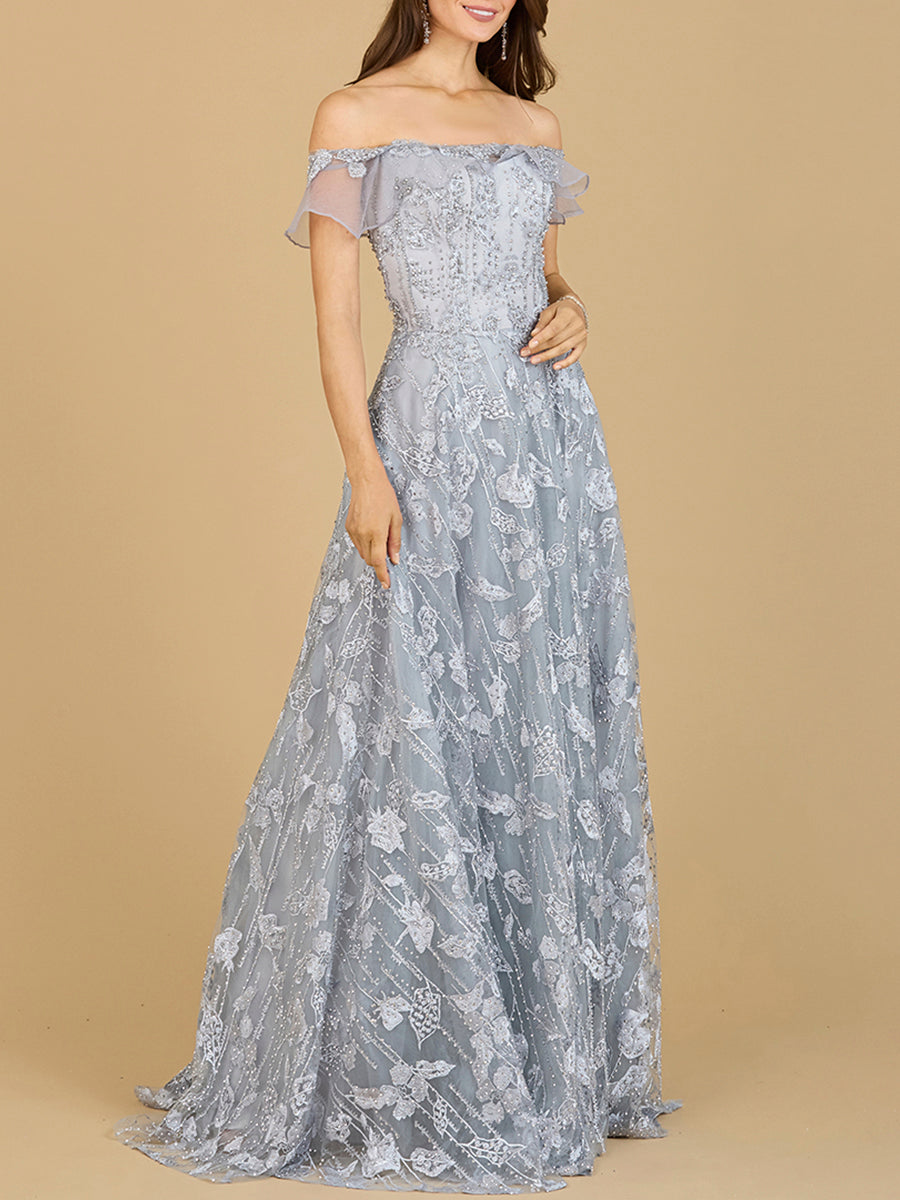 Robe longue en dentelle à épaules dénudées Flutter