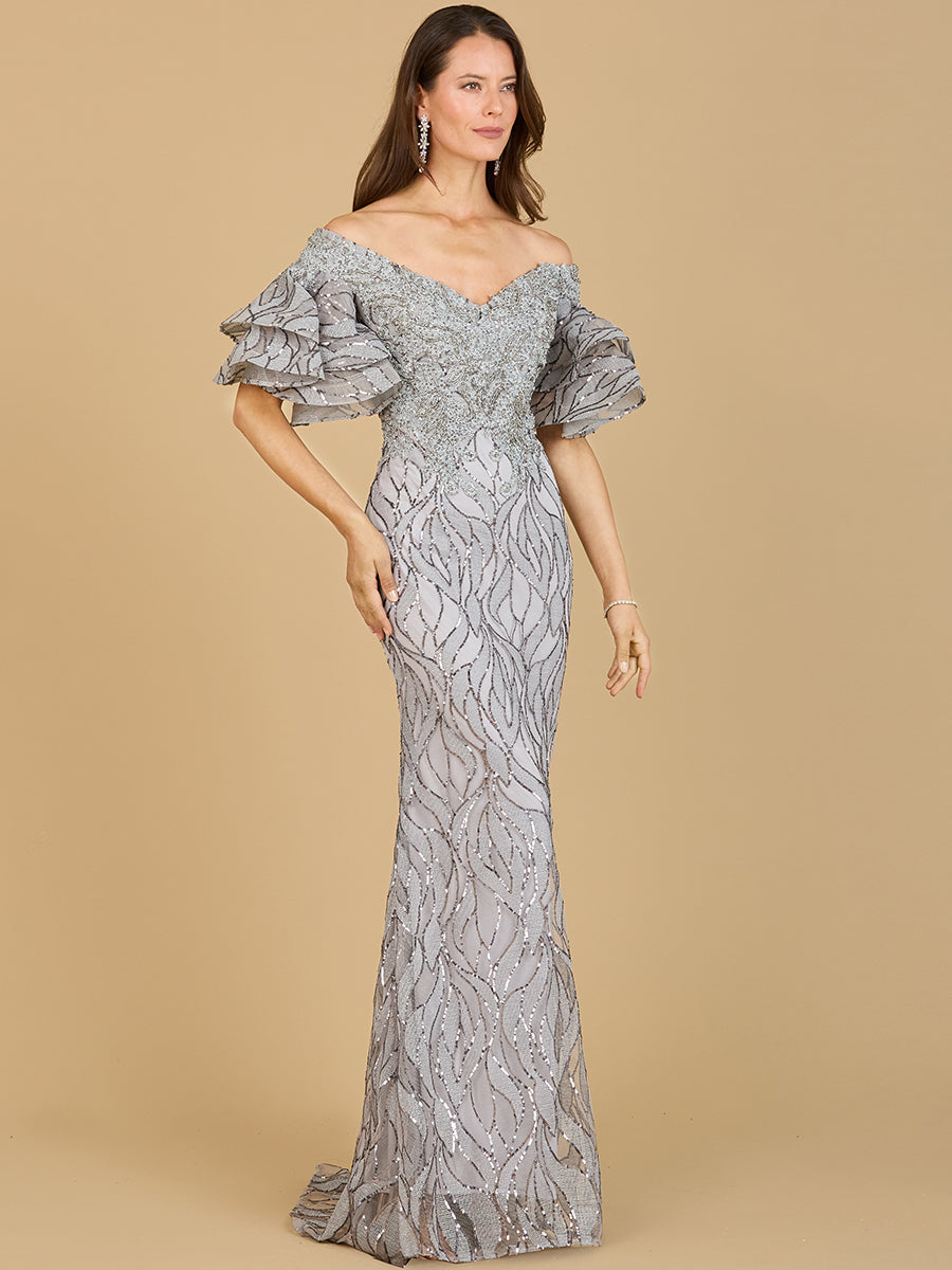 Robe sirène ornée de perles à épaules dénudées Lara New York | Modèle 29190
