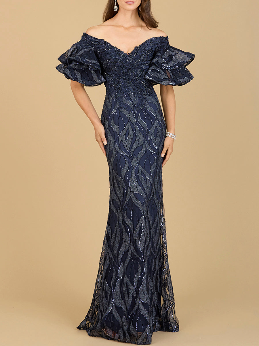 Robe sirène ornée de perles à épaules dénudées Lara New York | Modèle 29190