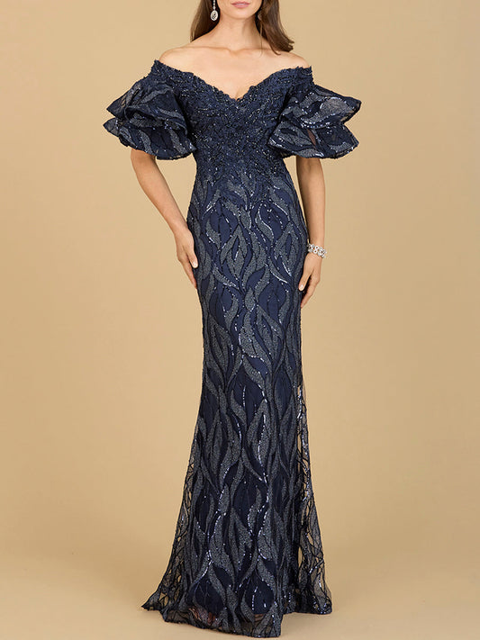 Lara New York Off-Shoulder Mermaid Beaded Gown | Style 29190