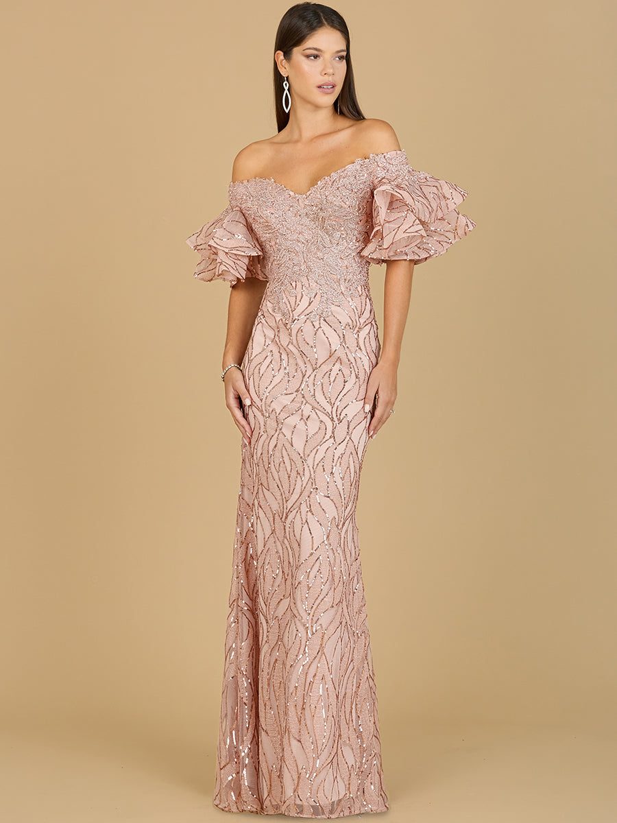 Robe sirène ornée de perles à épaules dénudées Lara New York | Modèle 29190