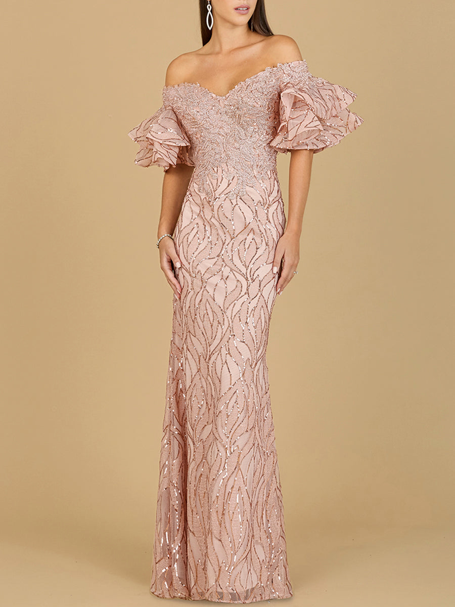 Robe sirène ornée de perles à épaules dénudées Lara New York | Modèle 29190