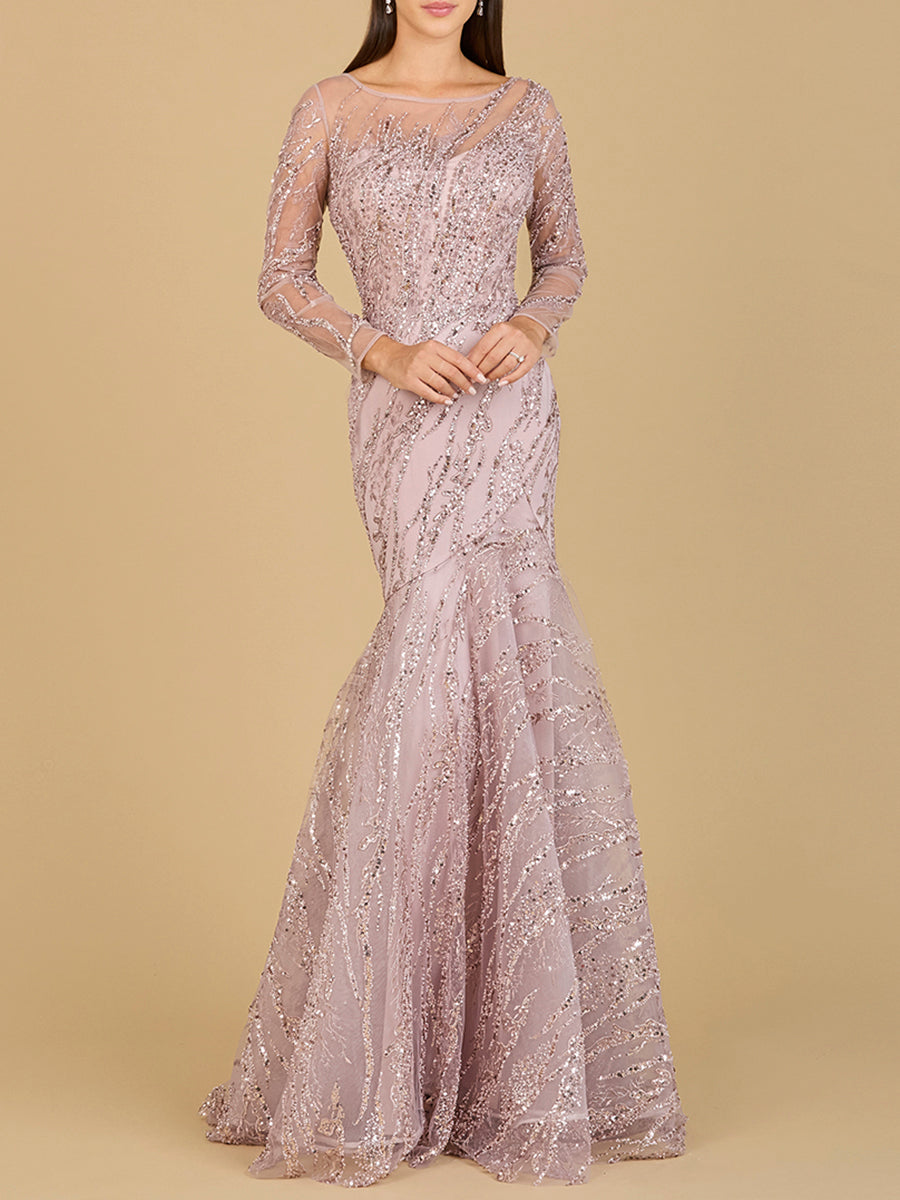 Langärmliges Meerjungfrauen-Kleid mit Perlenstickerei