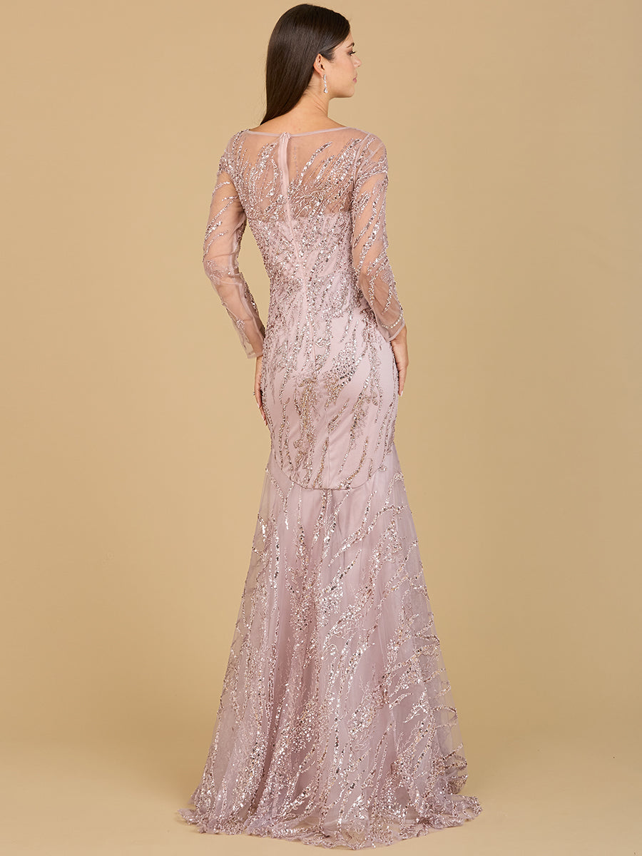 Langärmliges Meerjungfrauen-Kleid mit Perlenstickerei