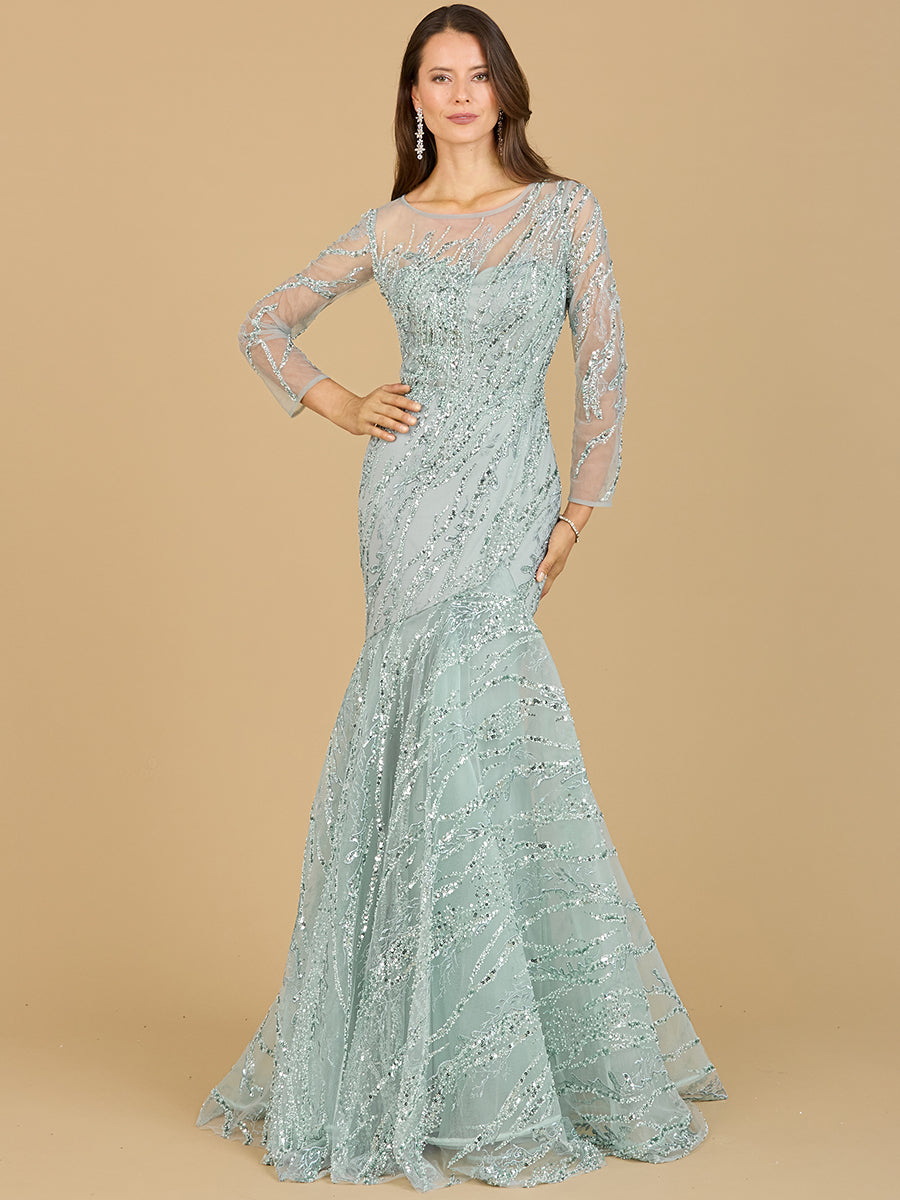 Langärmliges Meerjungfrauen-Kleid mit Perlenstickerei