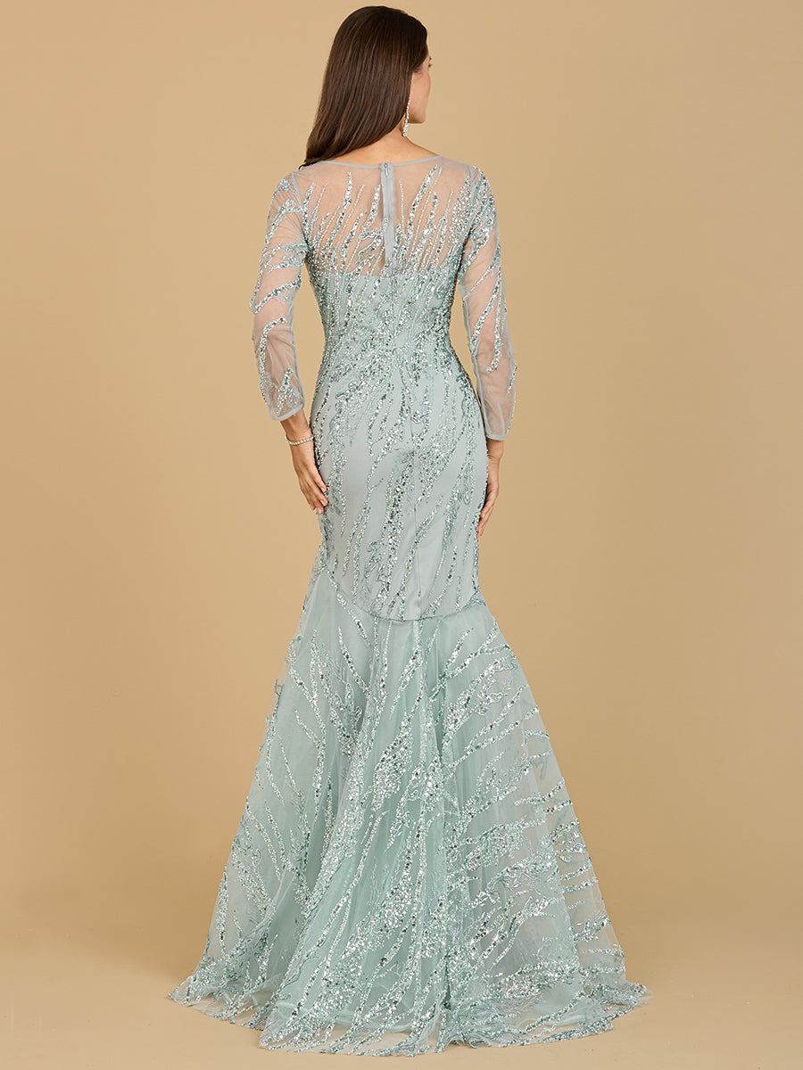 Langärmliges Meerjungfrauen-Kleid mit Perlenstickerei
