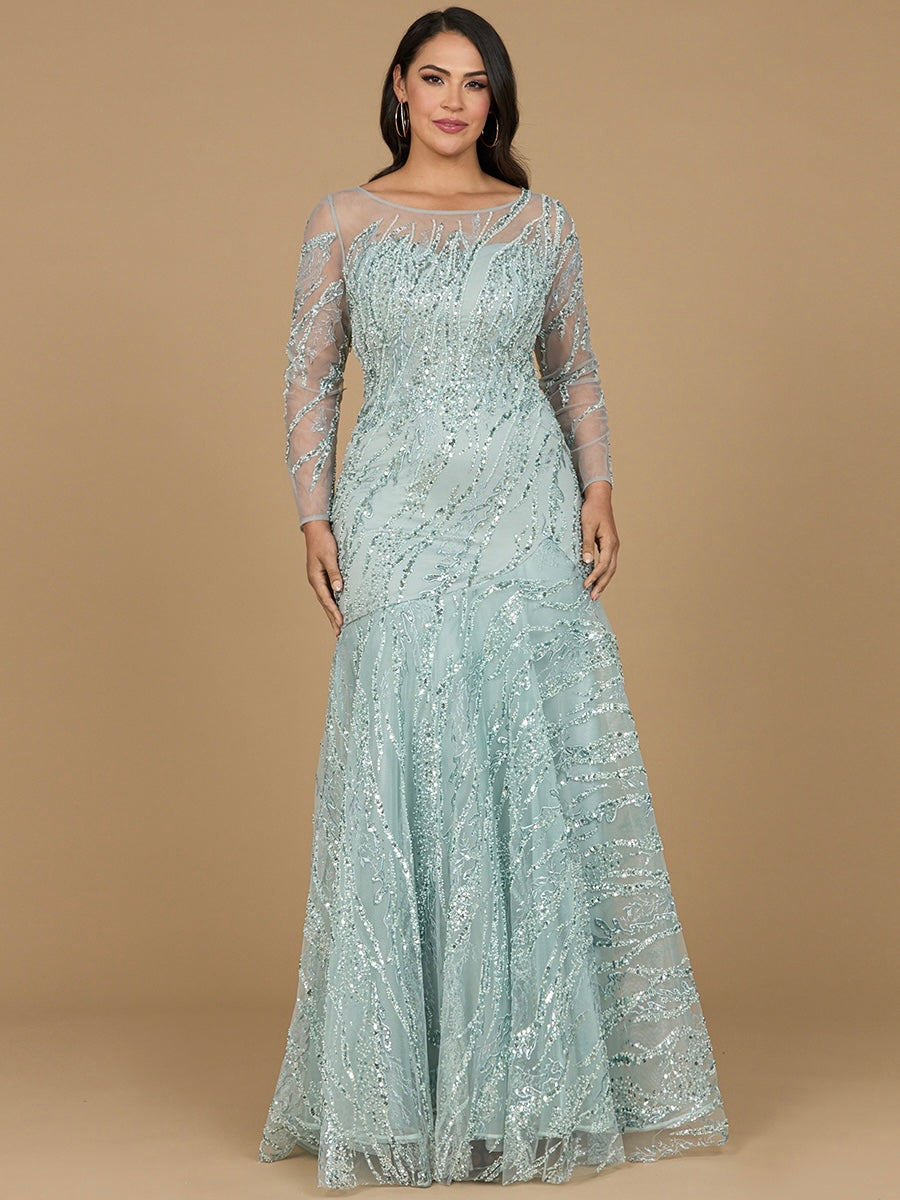 Langärmliges Meerjungfrauen-Kleid mit Perlenstickerei