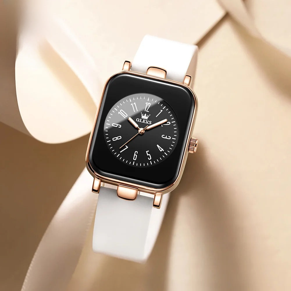Damen Quarz-Armbanduhr, rechteckig, goldfarben, Silikonarmband