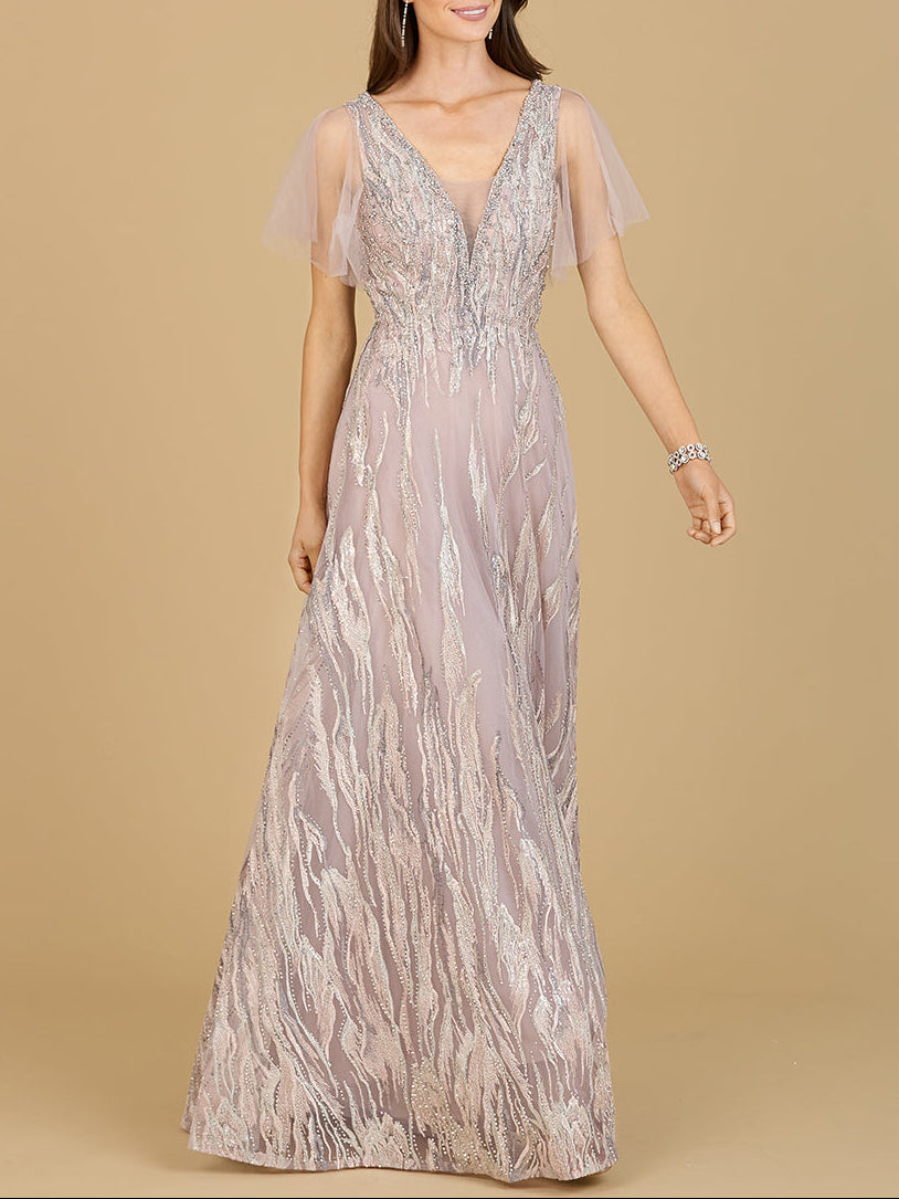 Abendkleid mit Cape-Ärmeln und V-Ausschnitt – OUTLET